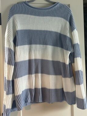 Blue and White Striped Crewneck Sweater